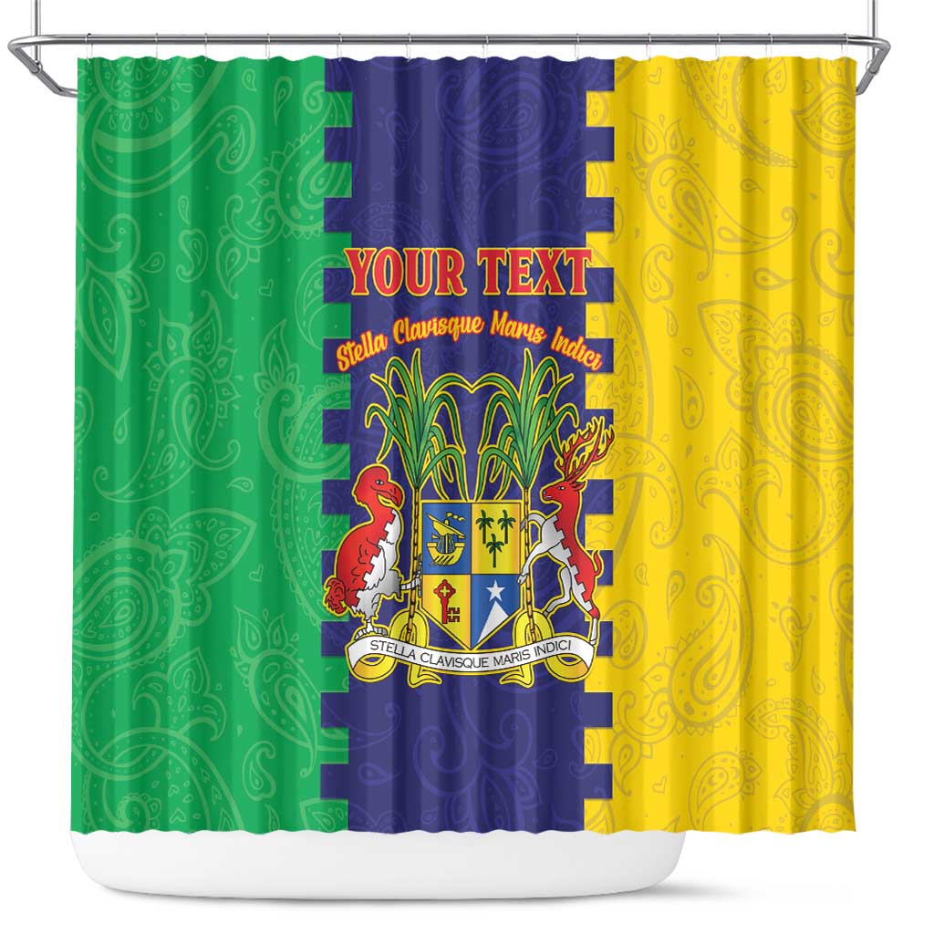 Personalised Mauritius Shower Curtain Coat Of Arms Mix Paisley Pattern