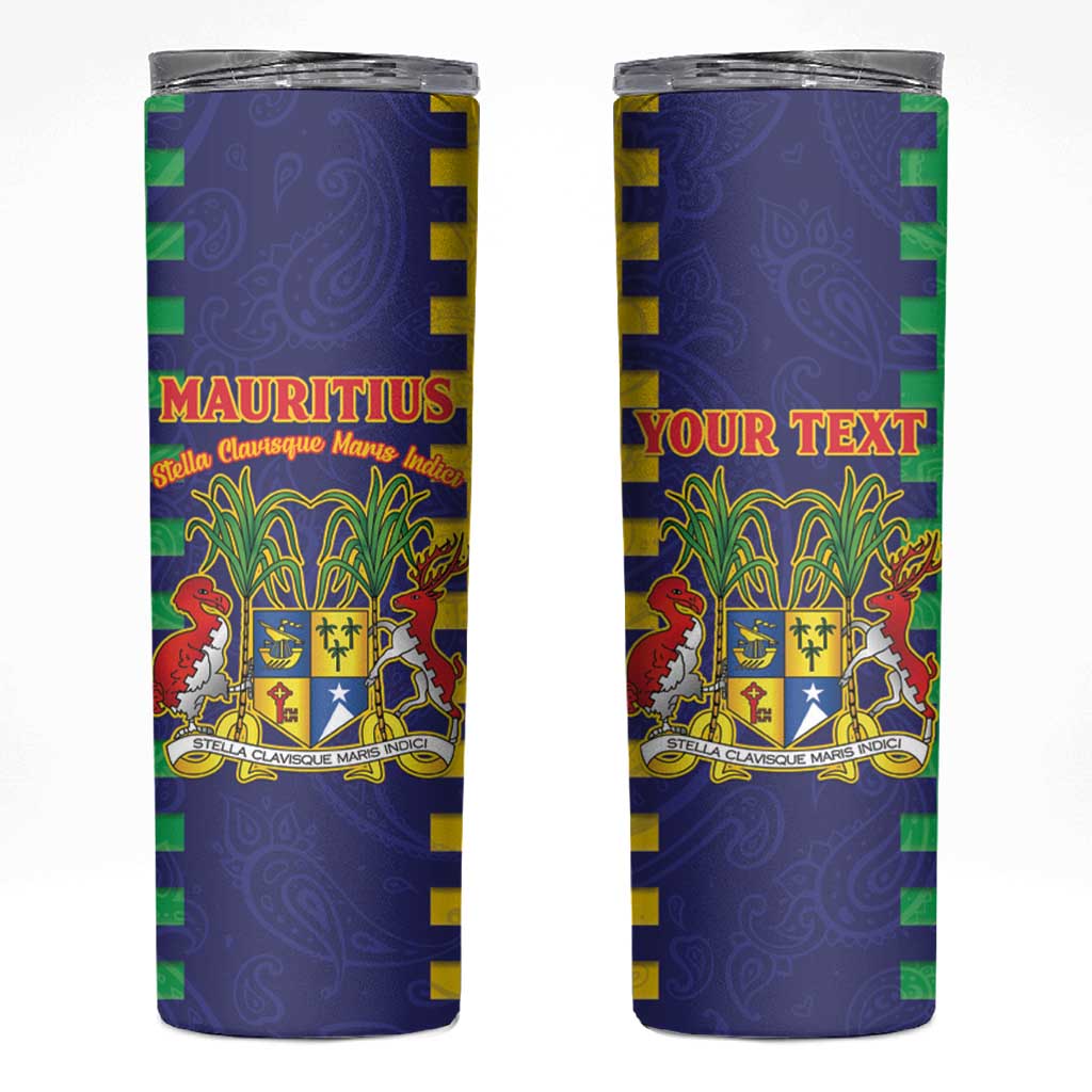 Personalised Mauritius Skinny Tumbler Coat Of Arms Mix Paisley Pattern
