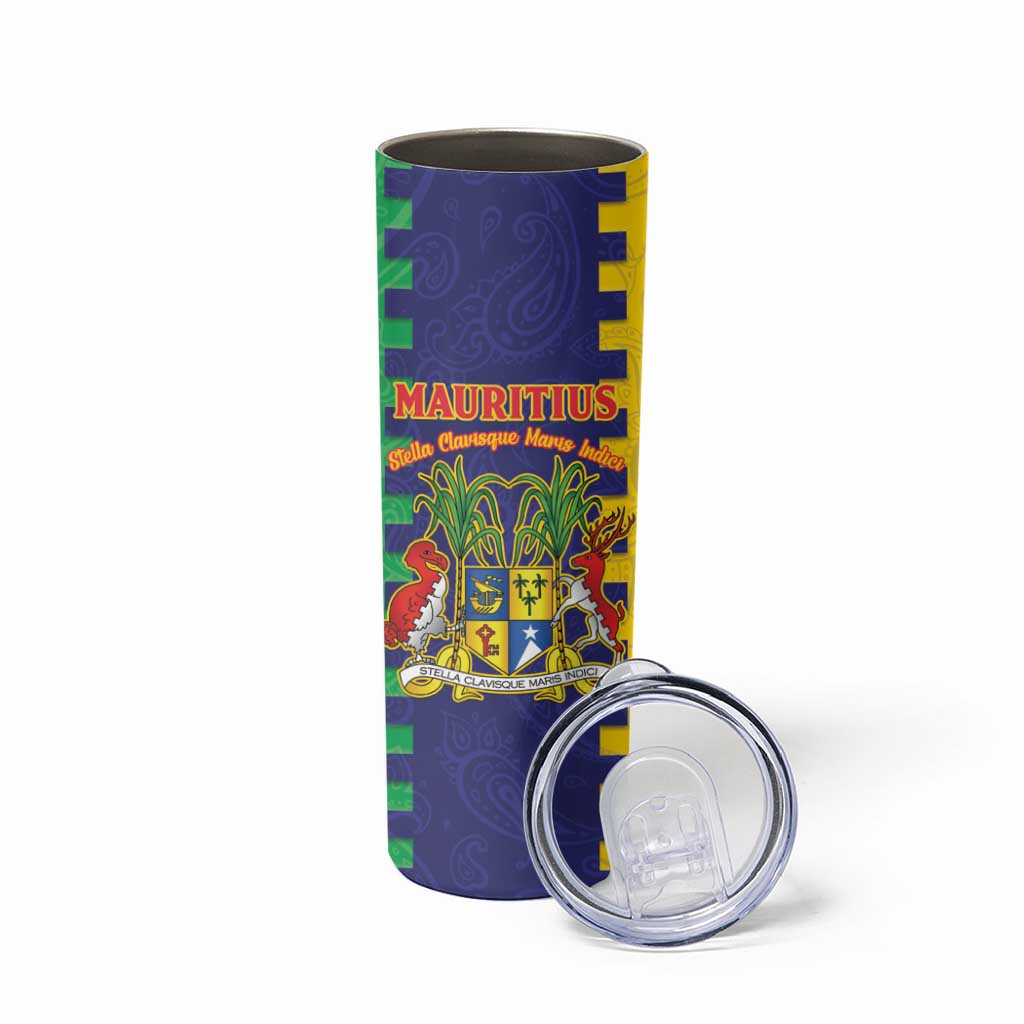 Personalised Mauritius Skinny Tumbler Coat Of Arms Mix Paisley Pattern
