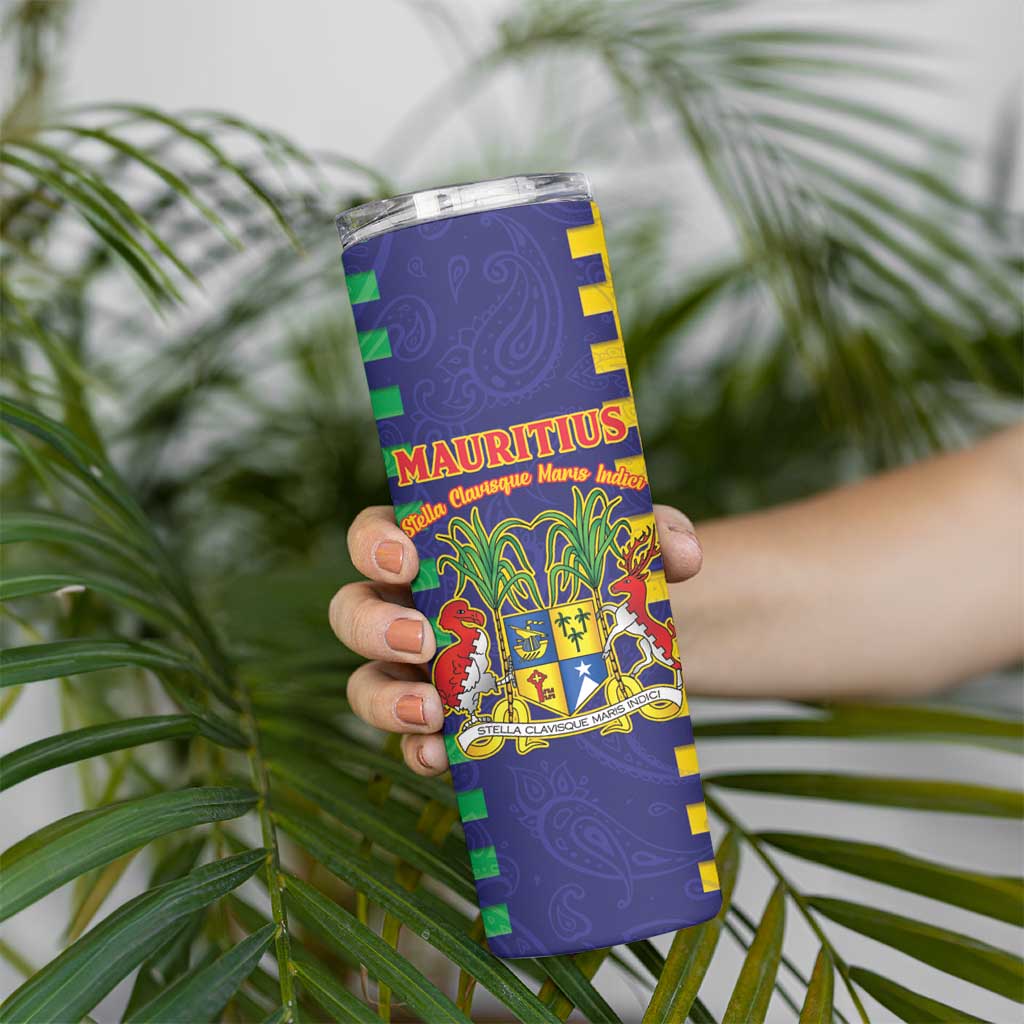 Personalised Mauritius Skinny Tumbler Coat Of Arms Mix Paisley Pattern