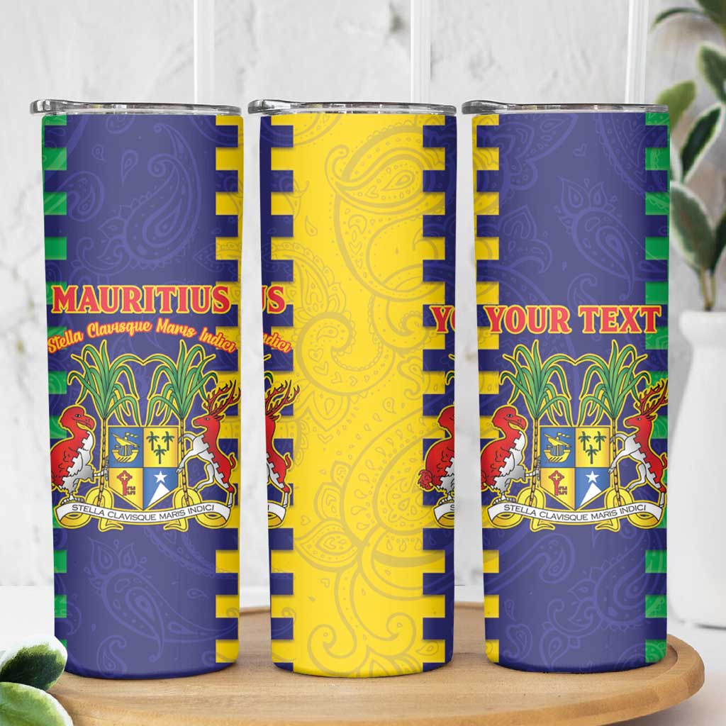 Personalised Mauritius Skinny Tumbler Coat Of Arms Mix Paisley Pattern