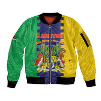 Personalised Mauritius Sleeve Zip Bomber Jacket Coat Of Arms Mix Paisley Pattern