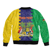 Personalised Mauritius Sleeve Zip Bomber Jacket Coat Of Arms Mix Paisley Pattern