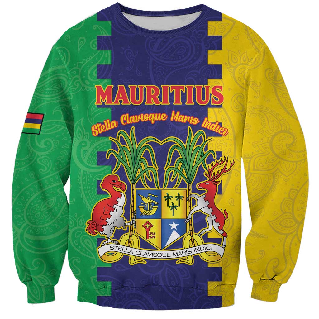 Personalised Mauritius Sweatshirt Coat Of Arms Mix Paisley Pattern
