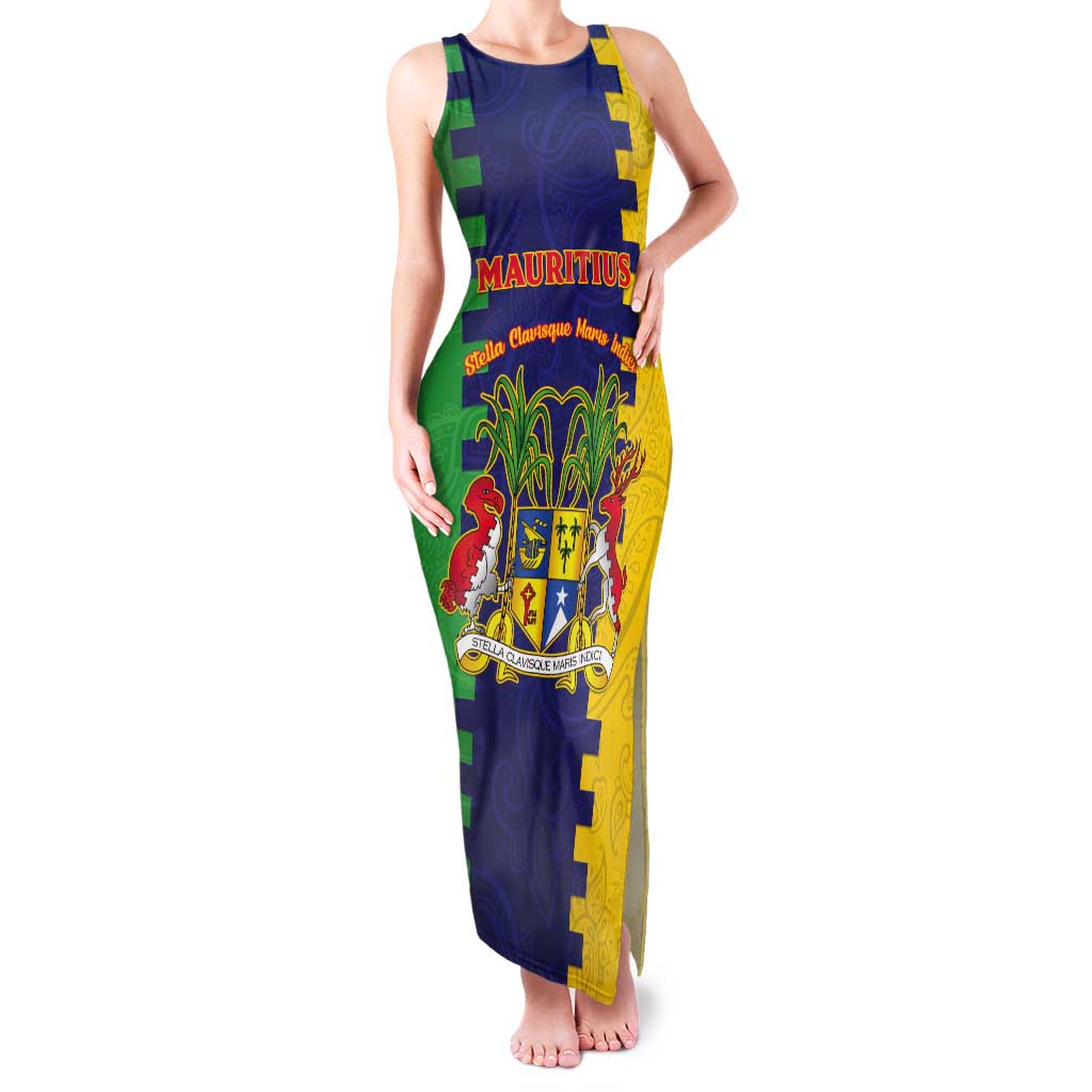 Personalised Mauritius Tank Maxi Dress Coat Of Arms Mix Paisley Pattern