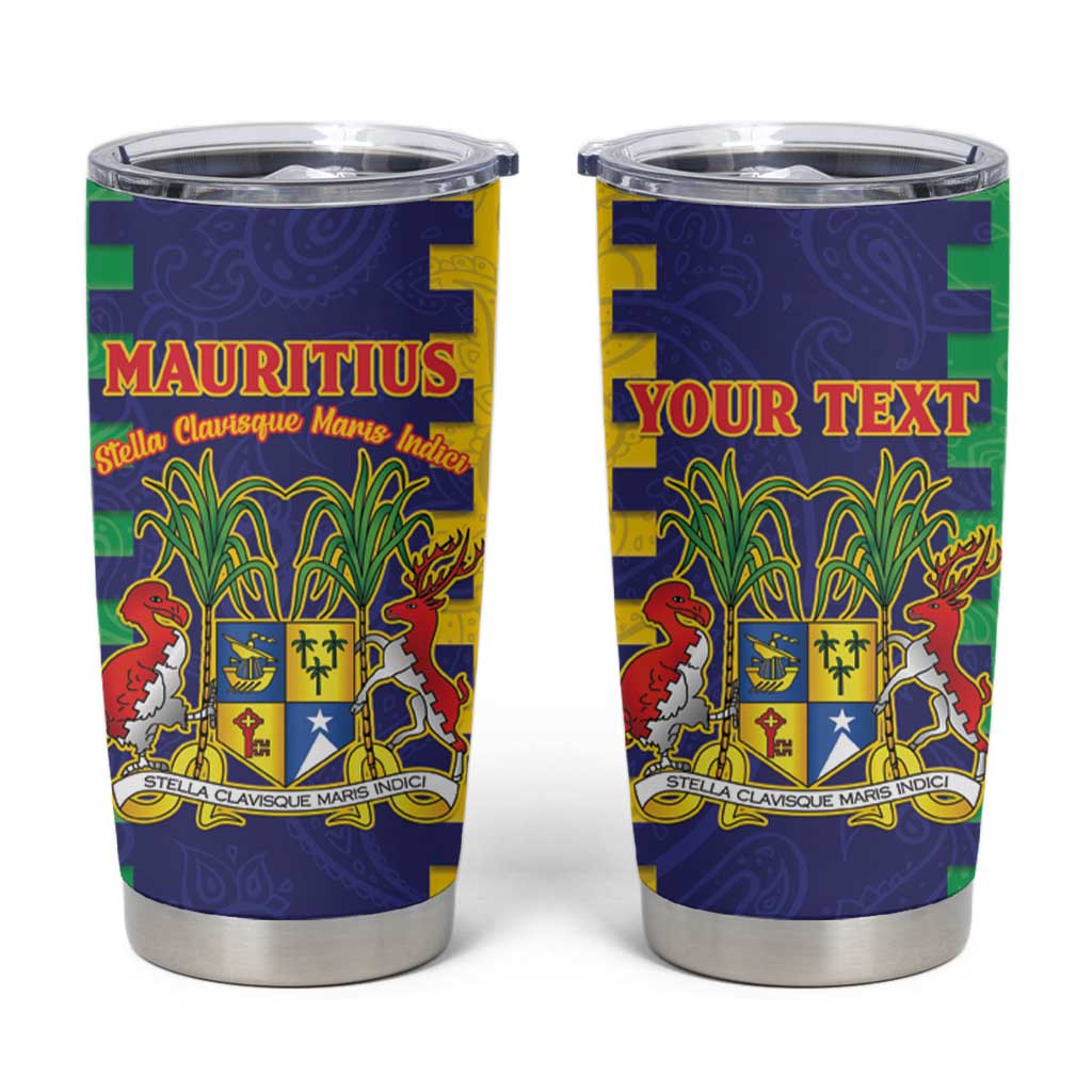 Personalised Mauritius Tumbler Cup Coat Of Arms Mix Paisley Pattern