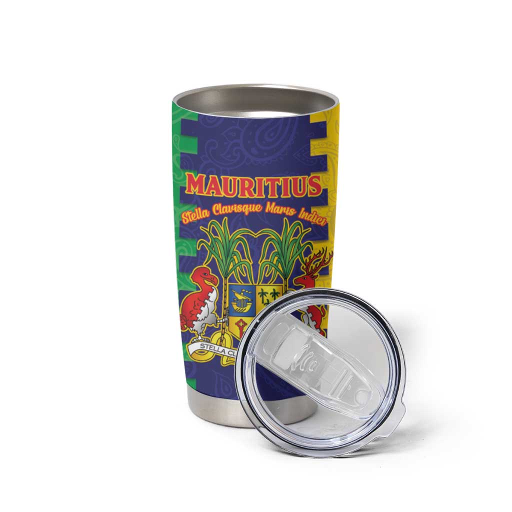 Personalised Mauritius Tumbler Cup Coat Of Arms Mix Paisley Pattern