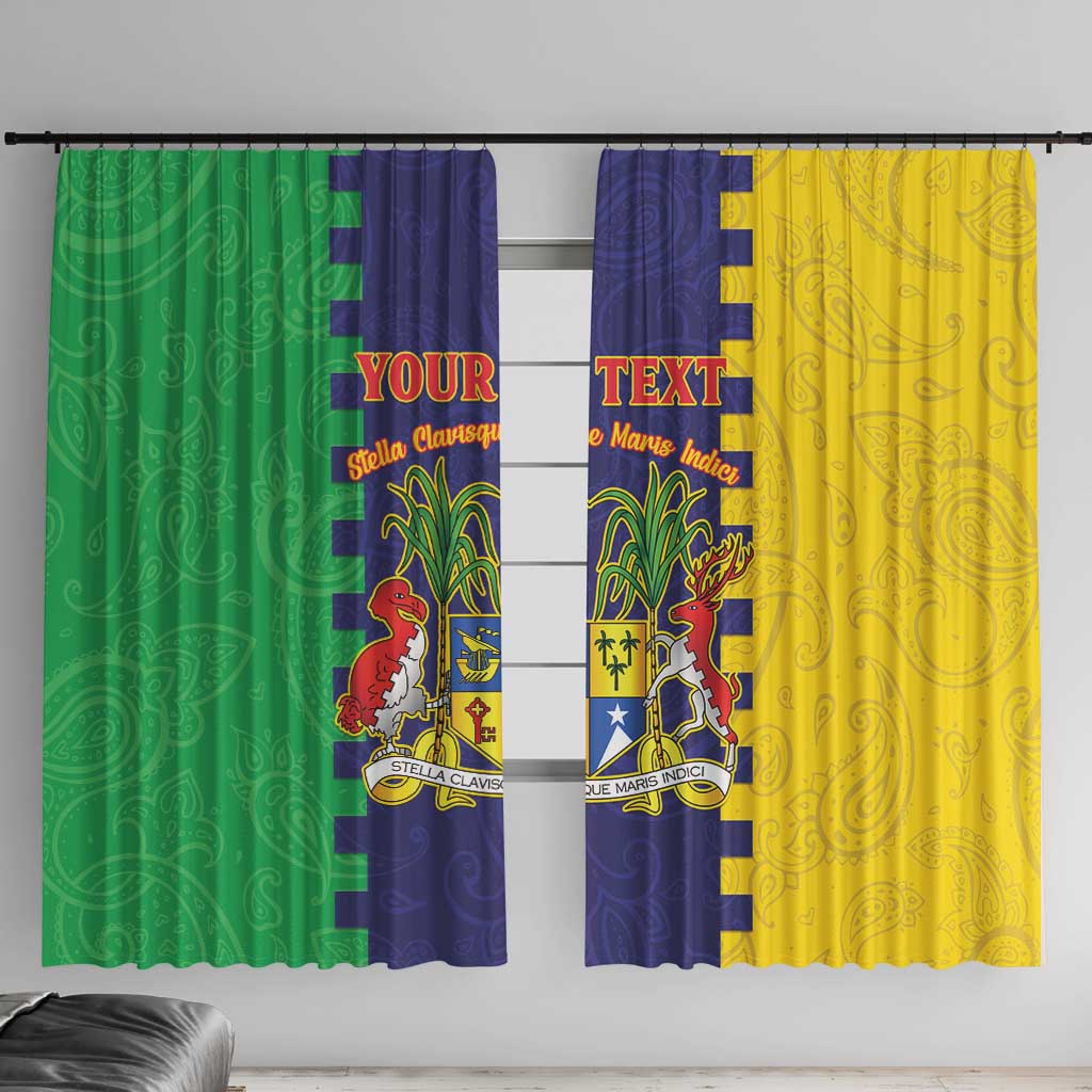 Personalised Mauritius Window Curtain Coat Of Arms Mix Paisley Pattern