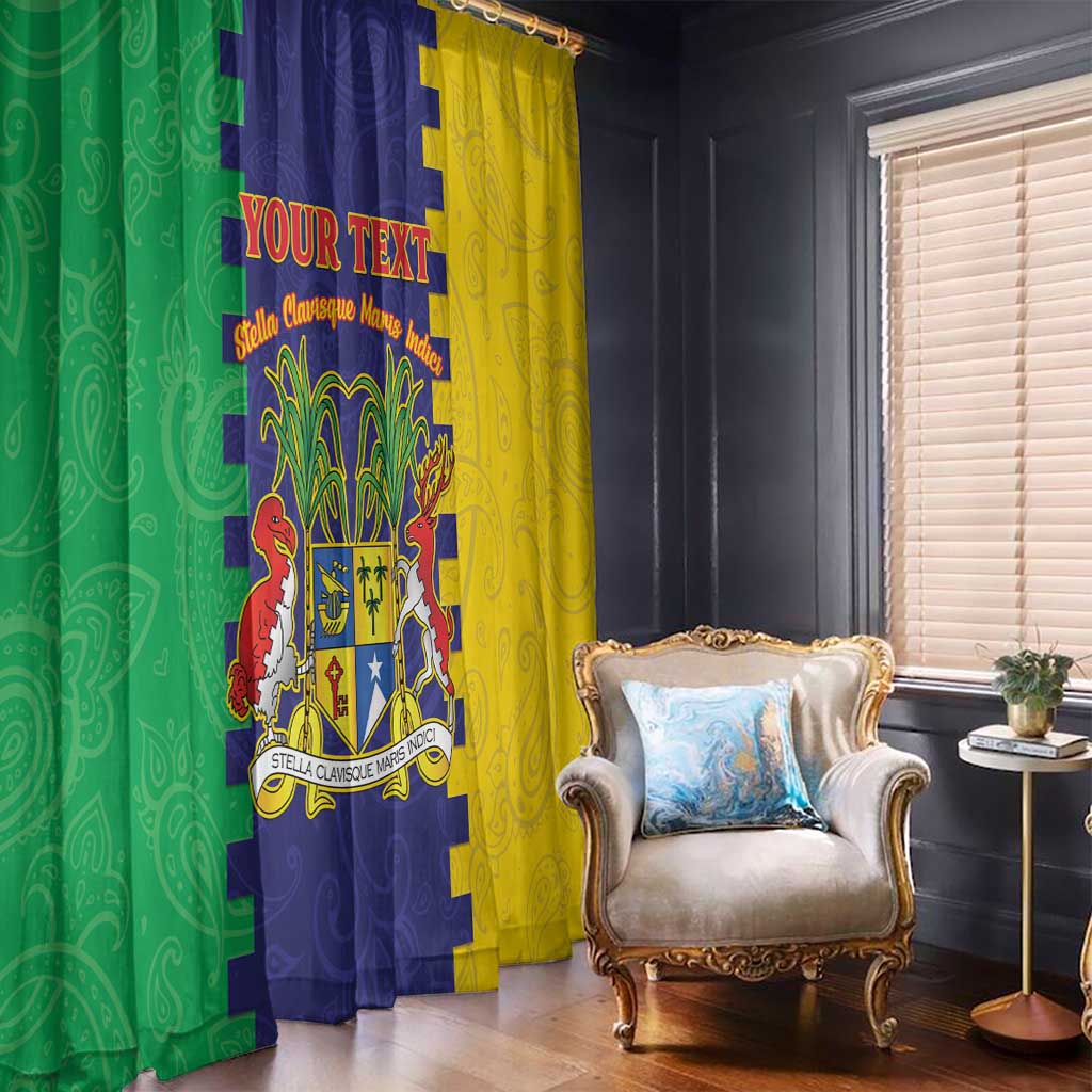 Personalised Mauritius Window Curtain Coat Of Arms Mix Paisley Pattern