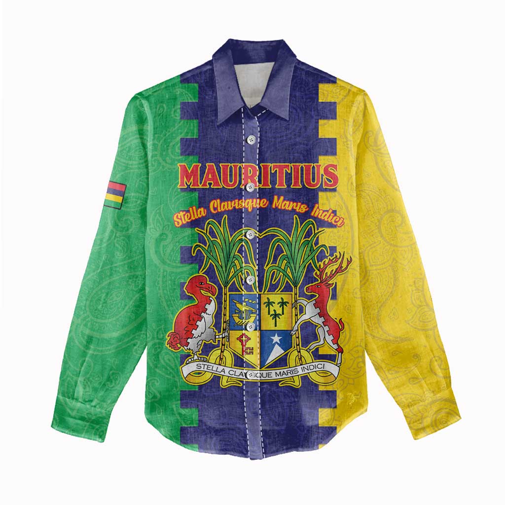 Personalised Mauritius Women Casual Shirt Coat Of Arms Mix Paisley Pattern