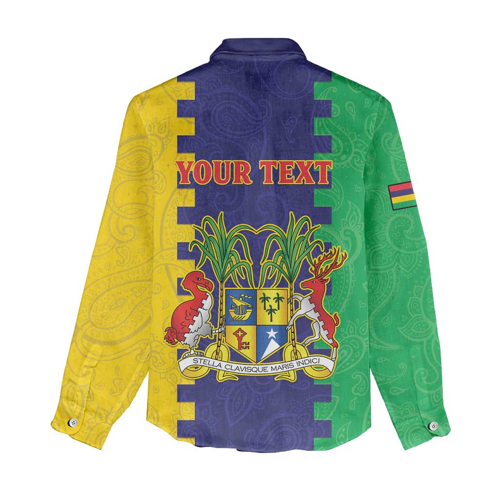 Personalised Mauritius Women Casual Shirt Coat Of Arms Mix Paisley Pattern