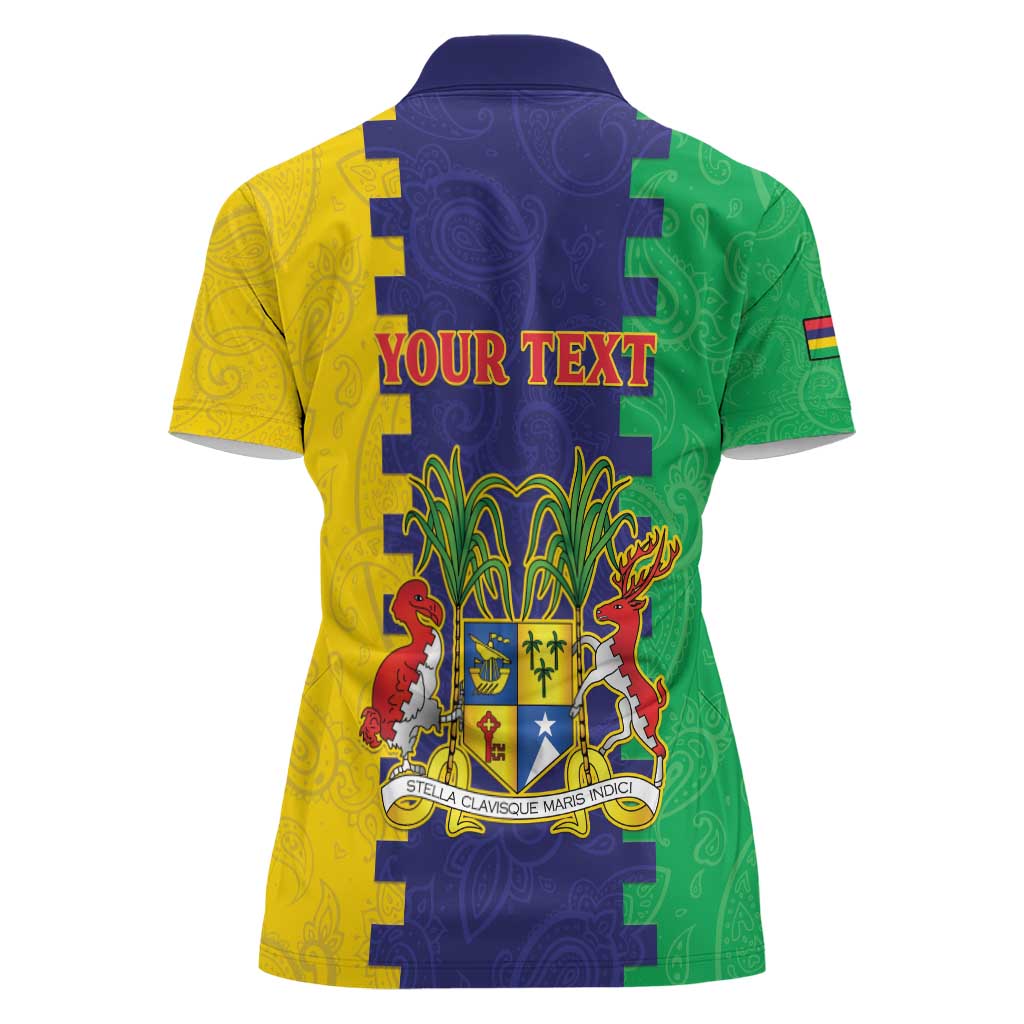 Personalised Mauritius Women Polo Shirt Coat Of Arms Mix Paisley Pattern