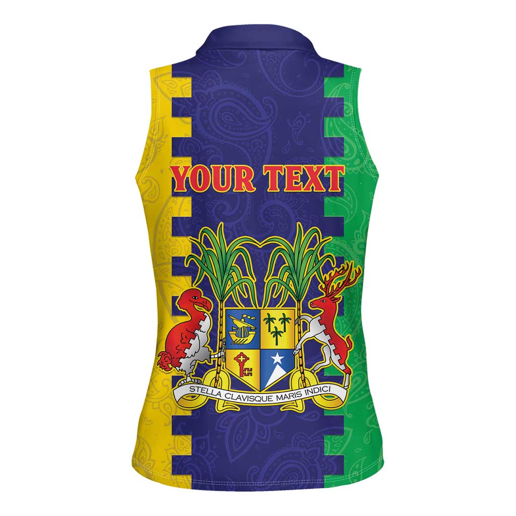 Personalised Mauritius Women Sleeveless Polo Shirt Coat Of Arms Mix Paisley Pattern