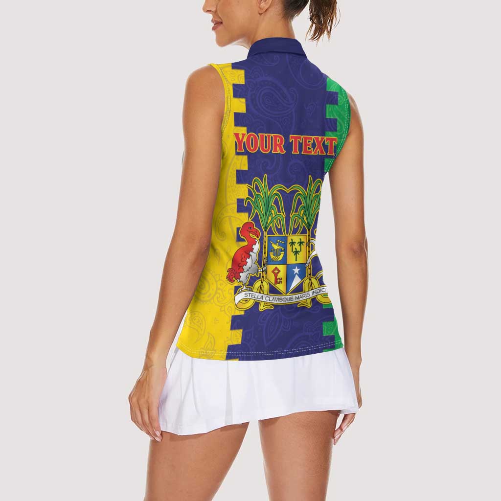 Personalised Mauritius Women Sleeveless Polo Shirt Coat Of Arms Mix Paisley Pattern