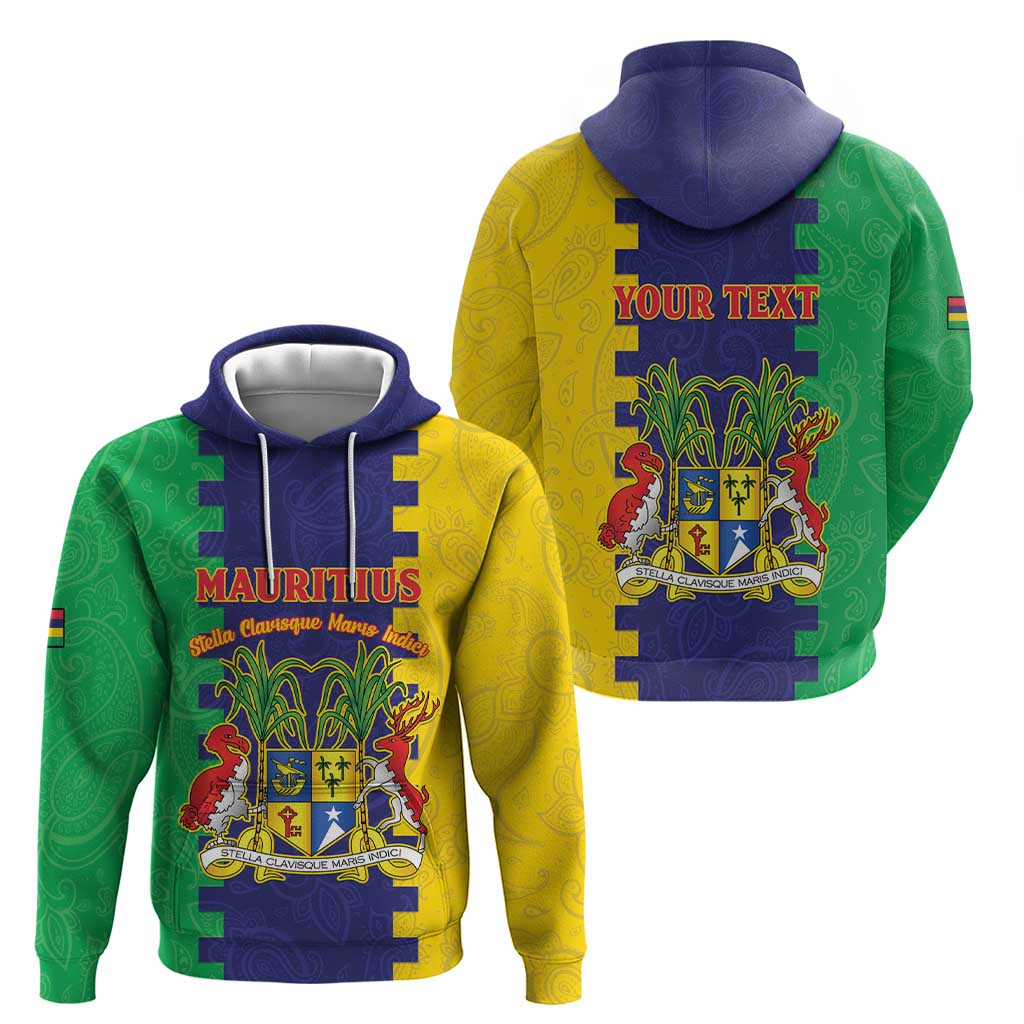 Personalised Mauritius Zip Hoodie Coat Of Arms Mix Paisley Pattern