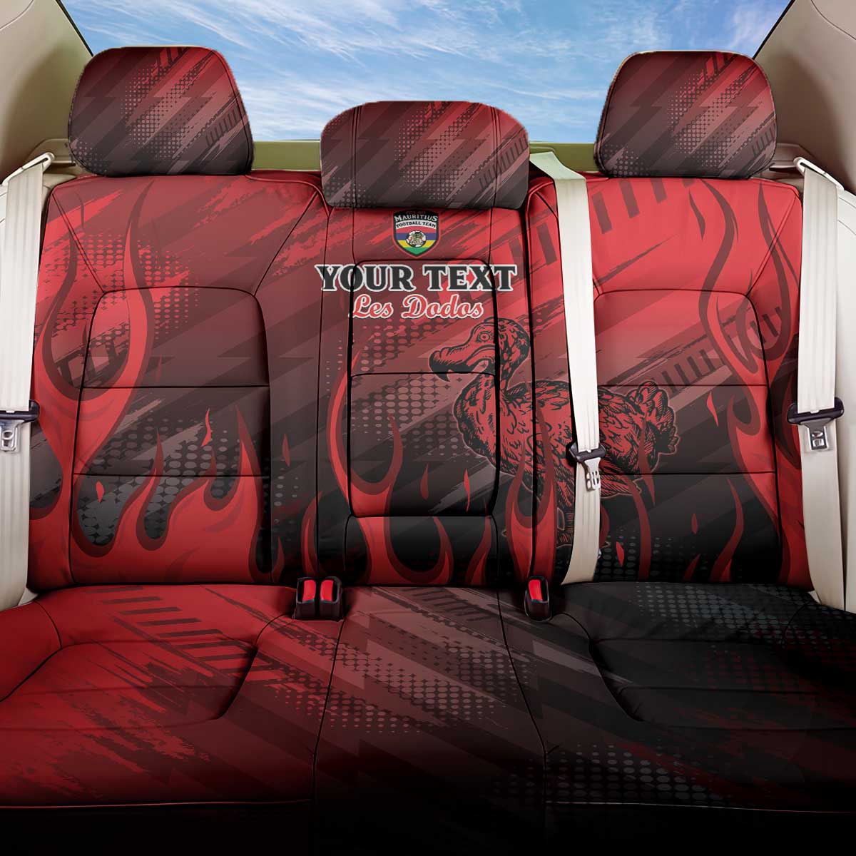Personalised Mauritius Football Back Car Seat Cover Allez Les Dodos Grunge Style