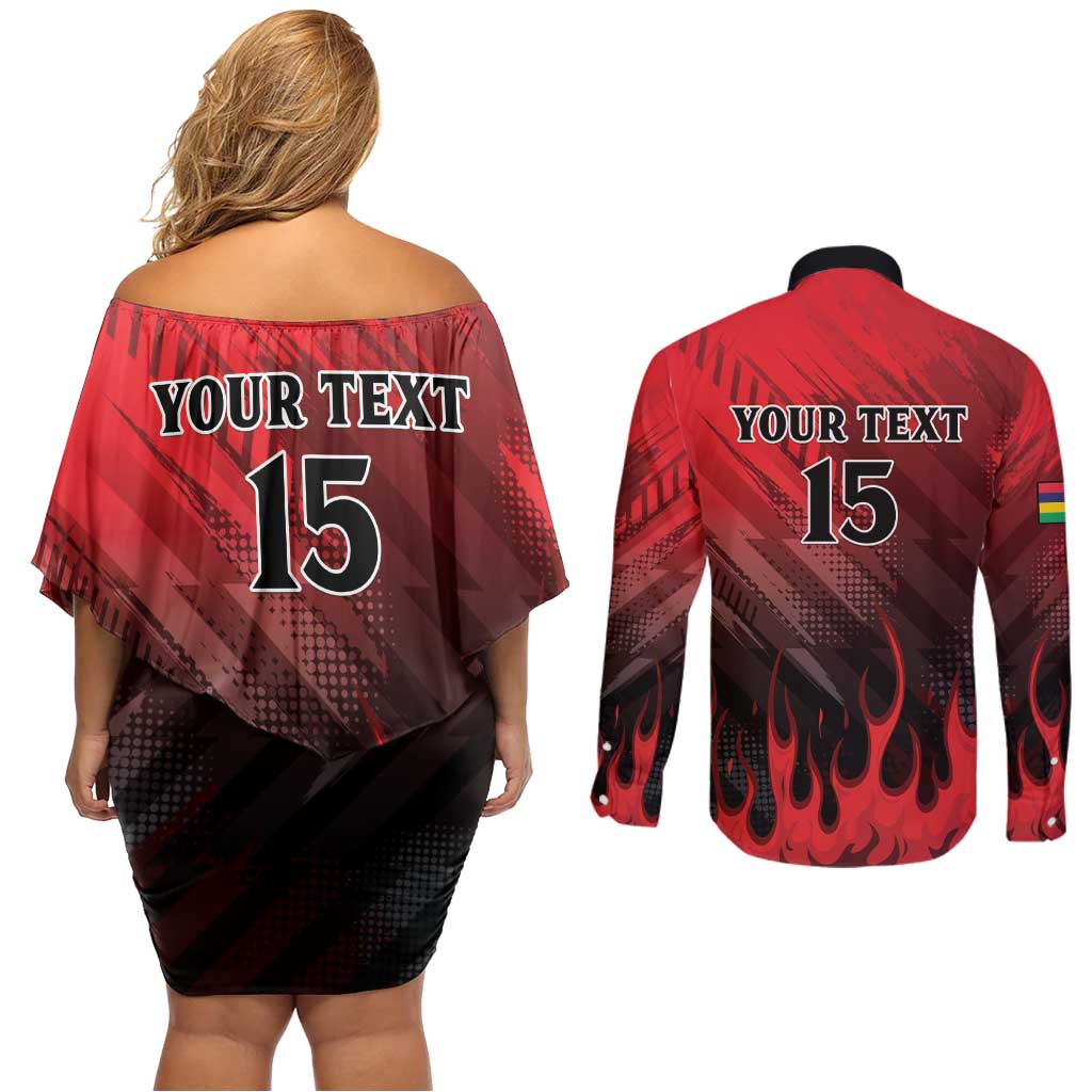 Personalised Mauritius Football Couples Matching Off Shoulder Short Dress and Long Sleeve Button Shirt Allez Les Dodos Grunge Style