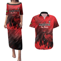 Personalised Mauritius Football Couples Matching Puletasi and Hawaiian Shirt Allez Les Dodos Grunge Style