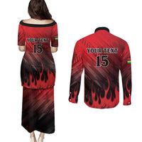 Personalised Mauritius Football Couples Matching Puletasi and Long Sleeve Button Shirt Allez Les Dodos Grunge Style