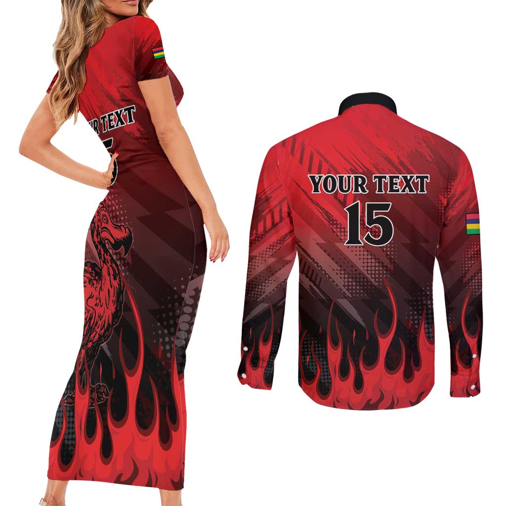 Personalised Mauritius Football Couples Matching Short Sleeve Bodycon Dress and Long Sleeve Button Shirt Allez Les Dodos Grunge Style