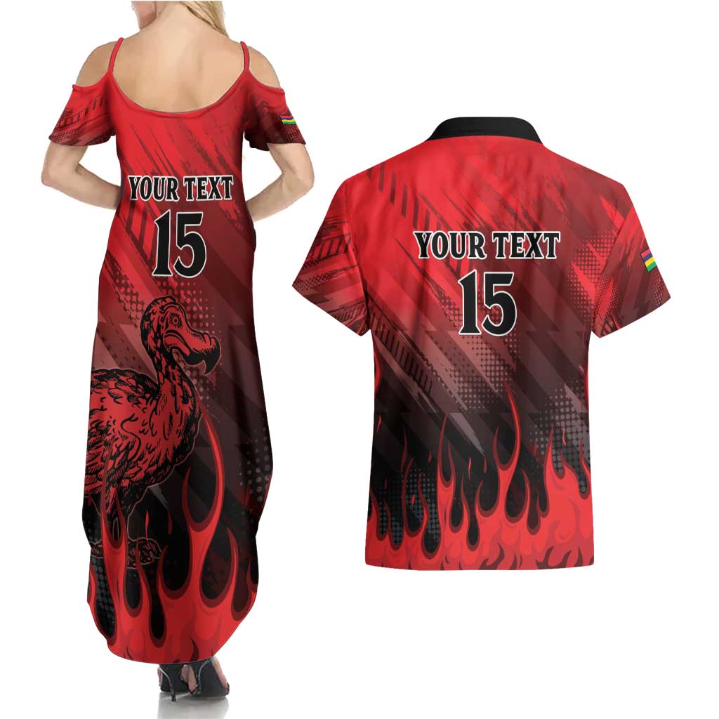 Personalised Mauritius Football Couples Matching Summer Maxi Dress and Hawaiian Shirt Allez Les Dodos Grunge Style
