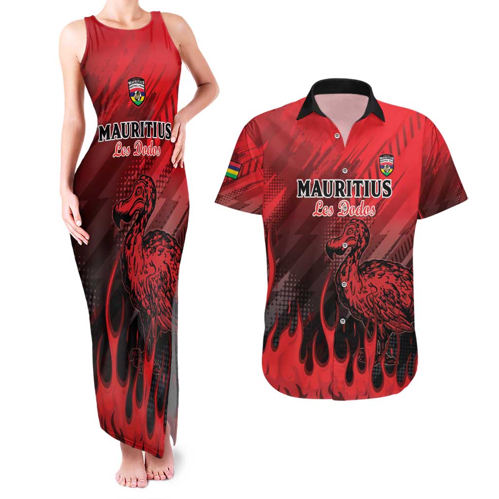 Personalised Mauritius Football Couples Matching Tank Maxi Dress and Hawaiian Shirt Allez Les Dodos Grunge Style