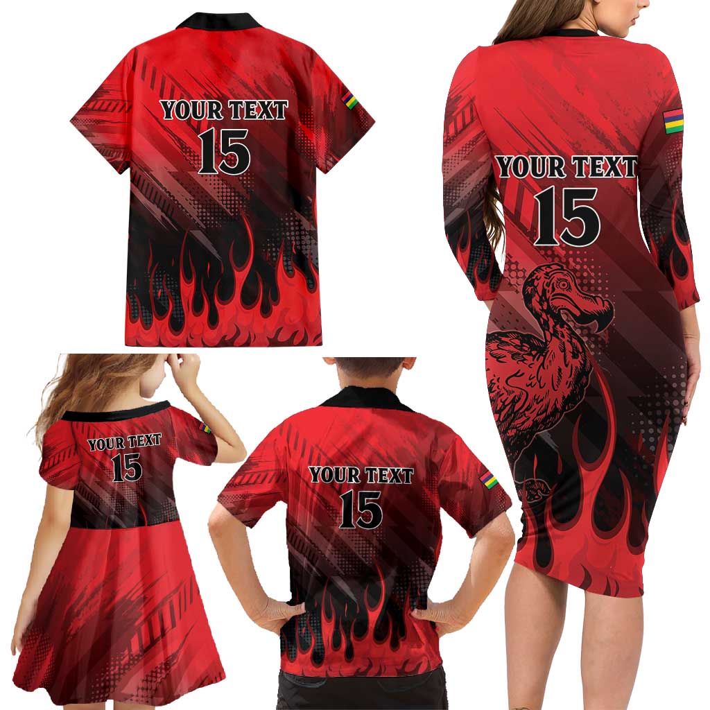 Personalised Mauritius Football Family Matching Long Sleeve Bodycon Dress and Hawaiian Shirt Allez Les Dodos Grunge Style