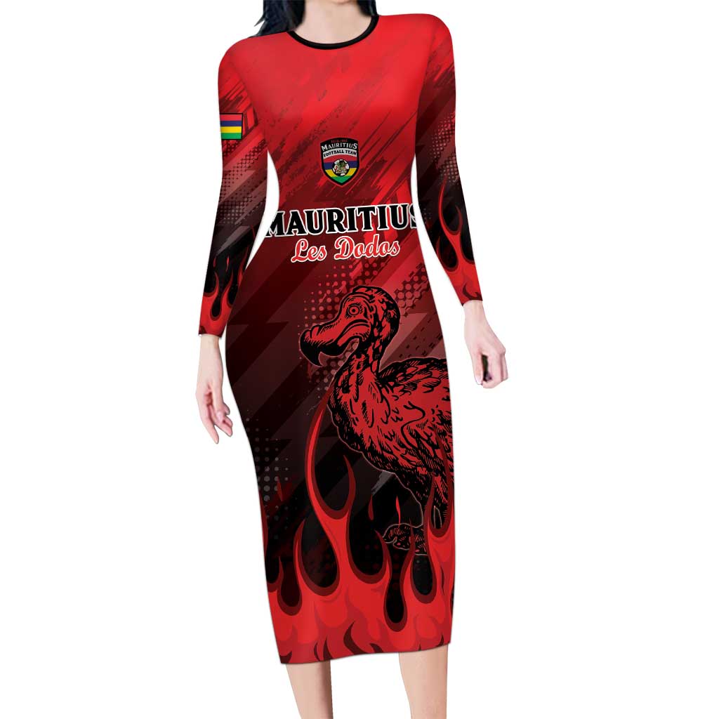 Personalised Mauritius Football Family Matching Long Sleeve Bodycon Dress and Hawaiian Shirt Allez Les Dodos Grunge Style