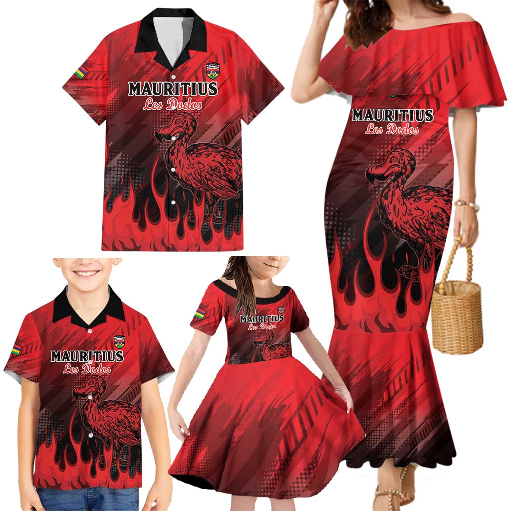 Personalised Mauritius Football Family Matching Mermaid Dress and Hawaiian Shirt Allez Les Dodos Grunge Style