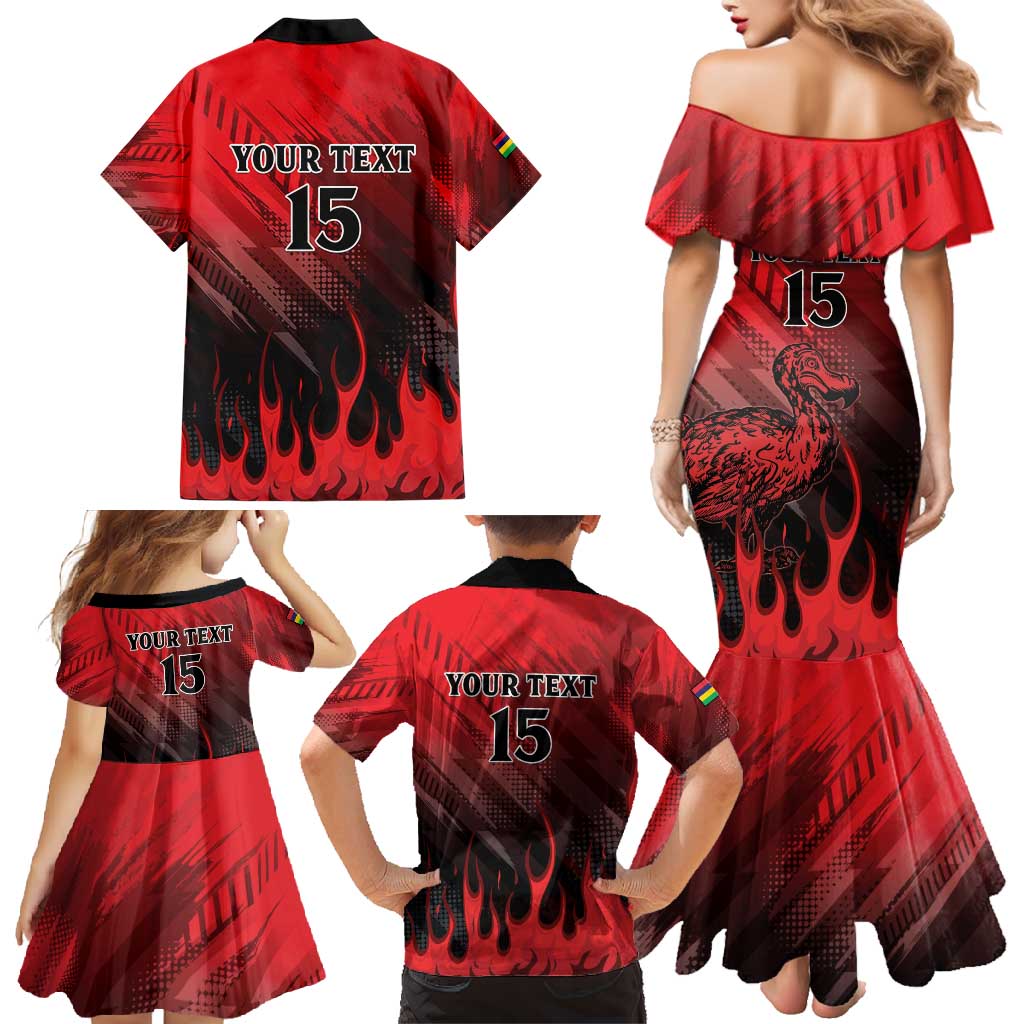 Personalised Mauritius Football Family Matching Mermaid Dress and Hawaiian Shirt Allez Les Dodos Grunge Style