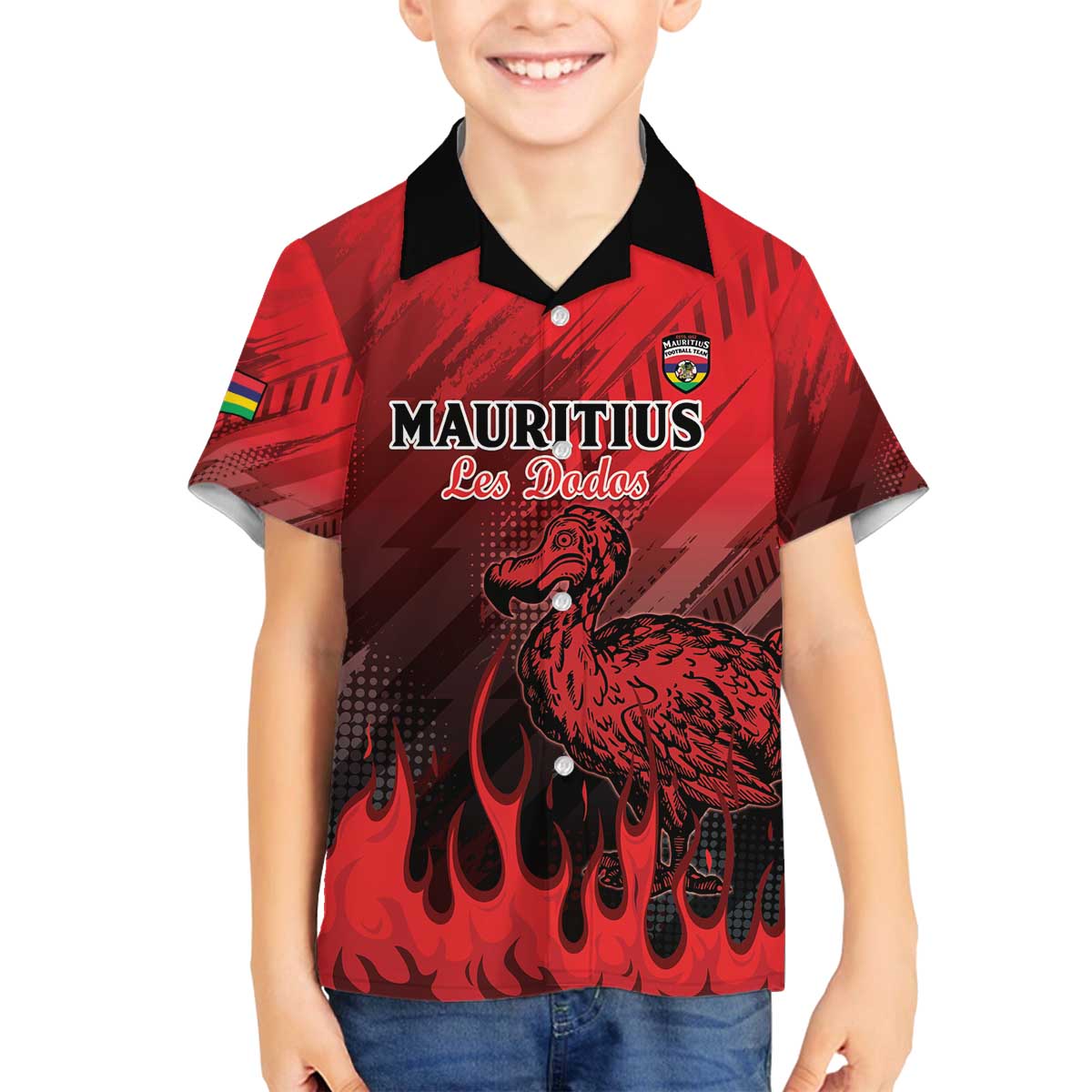 Personalised Mauritius Football Family Matching Off The Shoulder Long Sleeve Dress and Hawaiian Shirt Allez Les Dodos Grunge Style