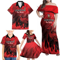 Personalised Mauritius Football Family Matching Off Shoulder Maxi Dress and Hawaiian Shirt Allez Les Dodos Grunge Style