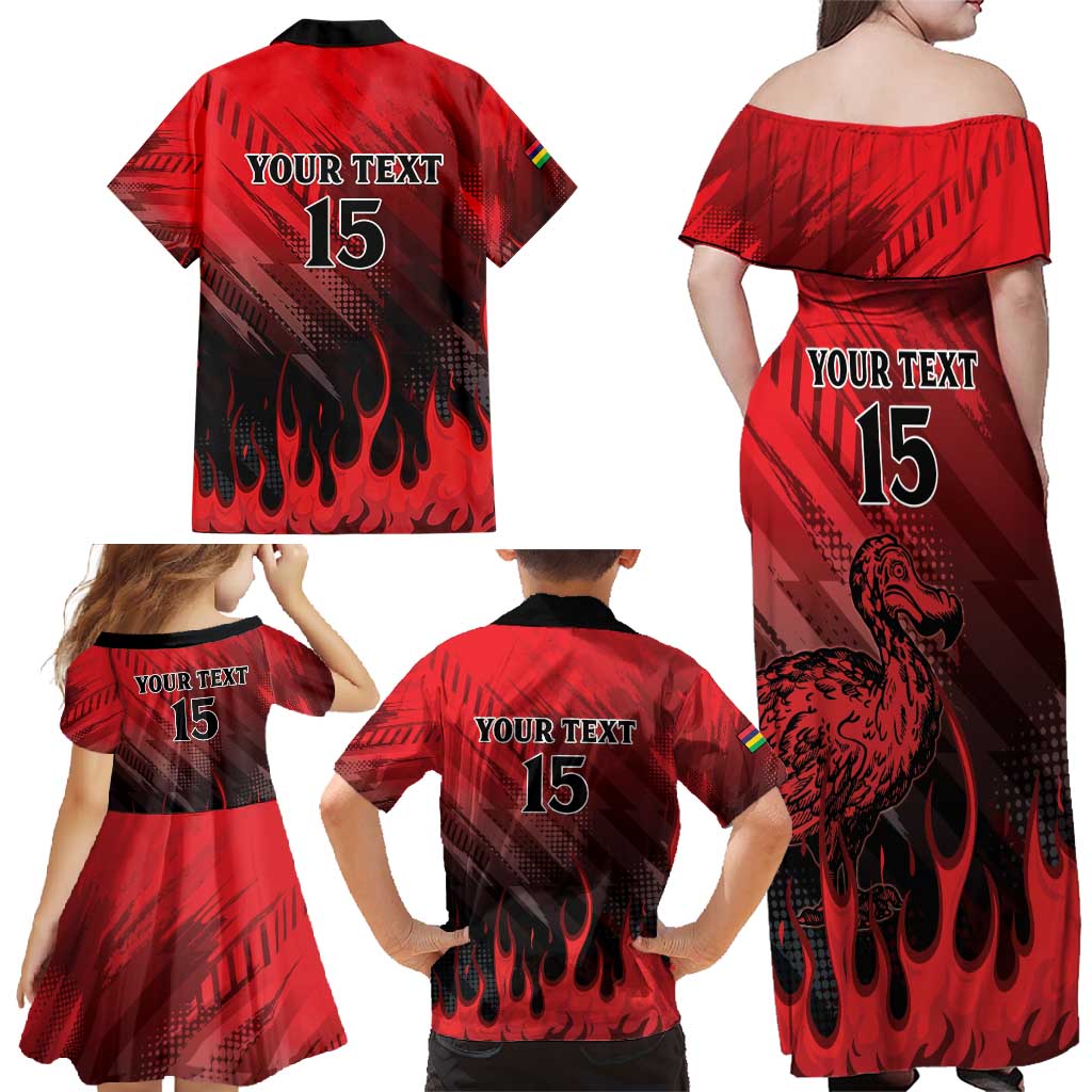 Personalised Mauritius Football Family Matching Off Shoulder Maxi Dress and Hawaiian Shirt Allez Les Dodos Grunge Style