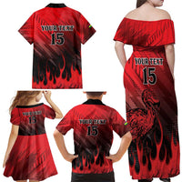 Personalised Mauritius Football Family Matching Off Shoulder Maxi Dress and Hawaiian Shirt Allez Les Dodos Grunge Style