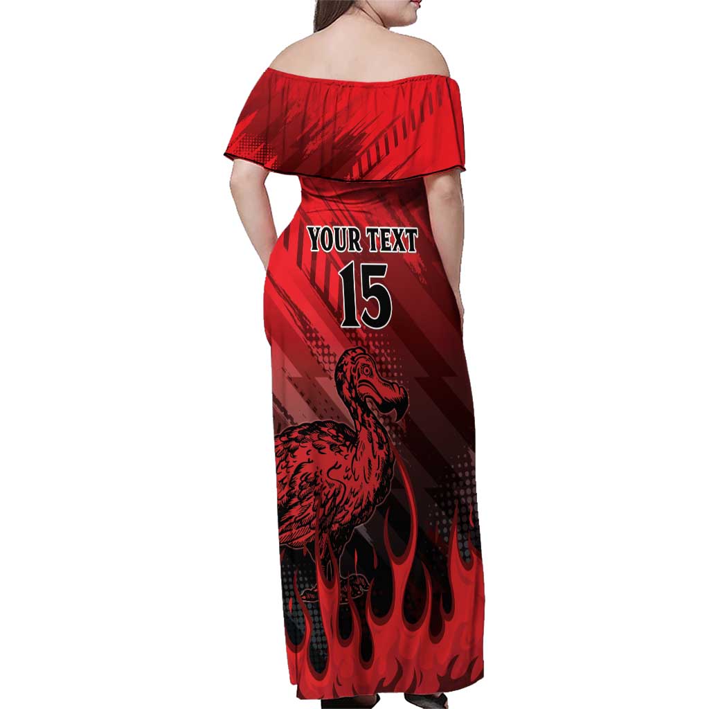 Personalised Mauritius Football Family Matching Off Shoulder Maxi Dress and Hawaiian Shirt Allez Les Dodos Grunge Style