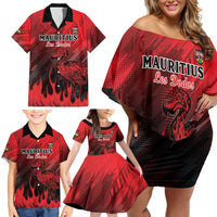 Personalised Mauritius Football Family Matching Off Shoulder Short Dress and Hawaiian Shirt Allez Les Dodos Grunge Style