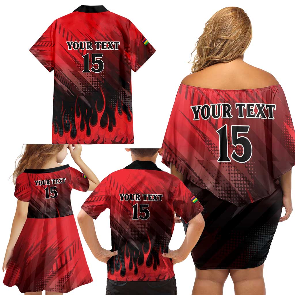 Personalised Mauritius Football Family Matching Off Shoulder Short Dress and Hawaiian Shirt Allez Les Dodos Grunge Style
