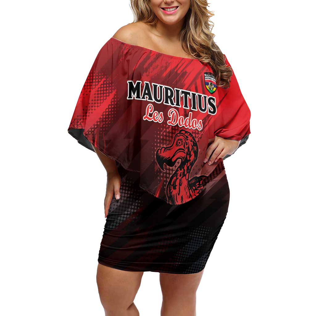 Personalised Mauritius Football Family Matching Off Shoulder Short Dress and Hawaiian Shirt Allez Les Dodos Grunge Style