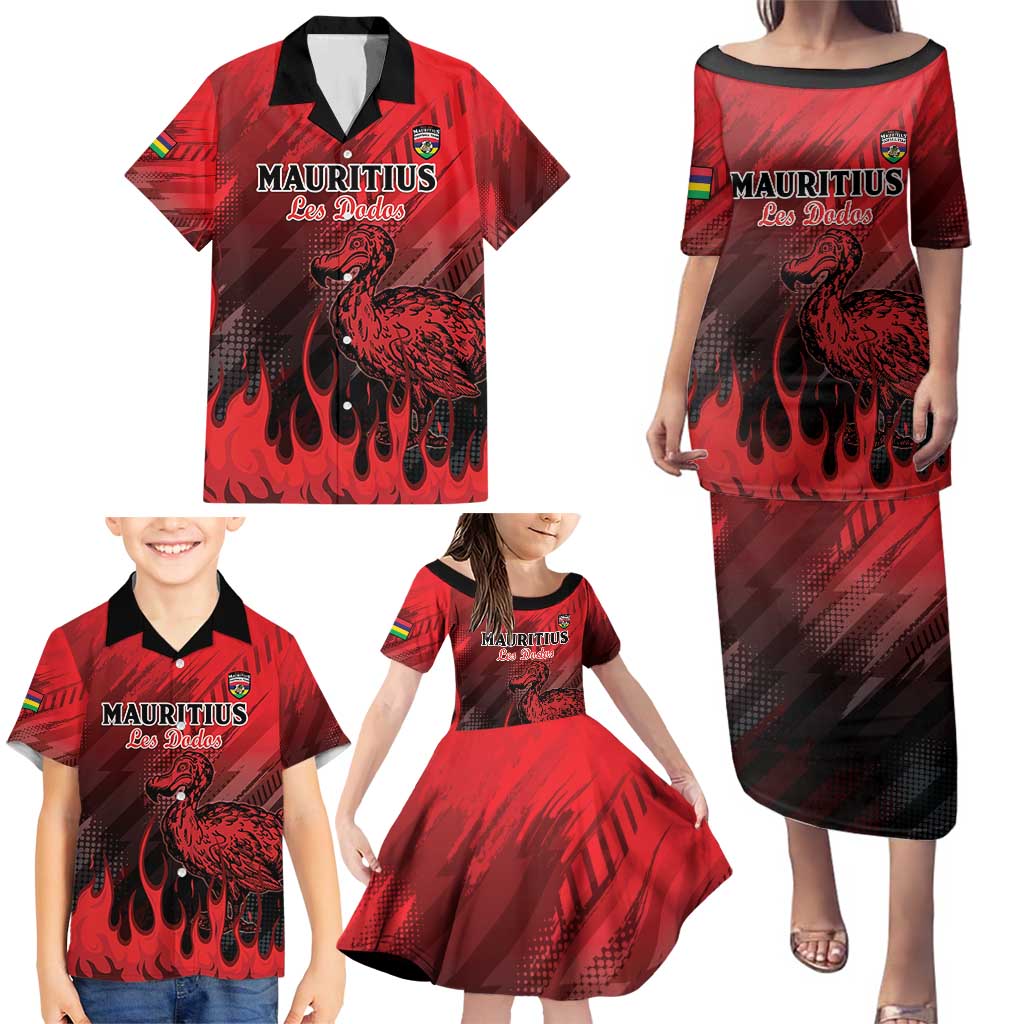 Personalised Mauritius Football Family Matching Puletasi and Hawaiian Shirt Allez Les Dodos Grunge Style