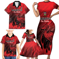 Personalised Mauritius Football Family Matching Short Sleeve Bodycon Dress and Hawaiian Shirt Allez Les Dodos Grunge Style