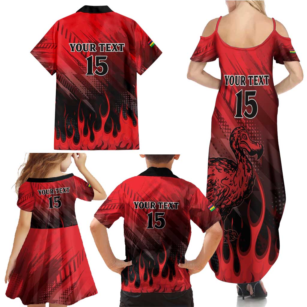 Personalised Mauritius Football Family Matching Summer Maxi Dress and Hawaiian Shirt Allez Les Dodos Grunge Style