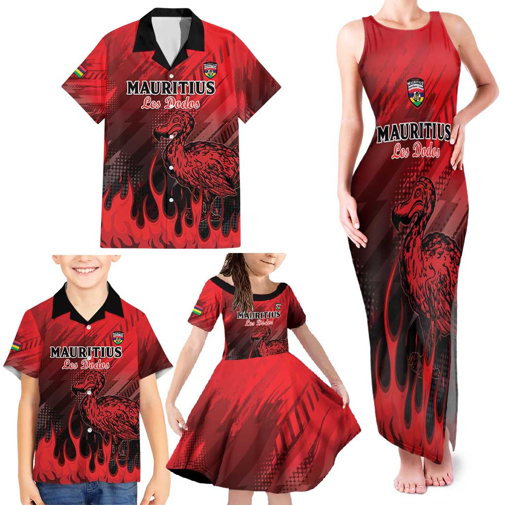 Personalised Mauritius Football Family Matching Tank Maxi Dress and Hawaiian Shirt Allez Les Dodos Grunge Style