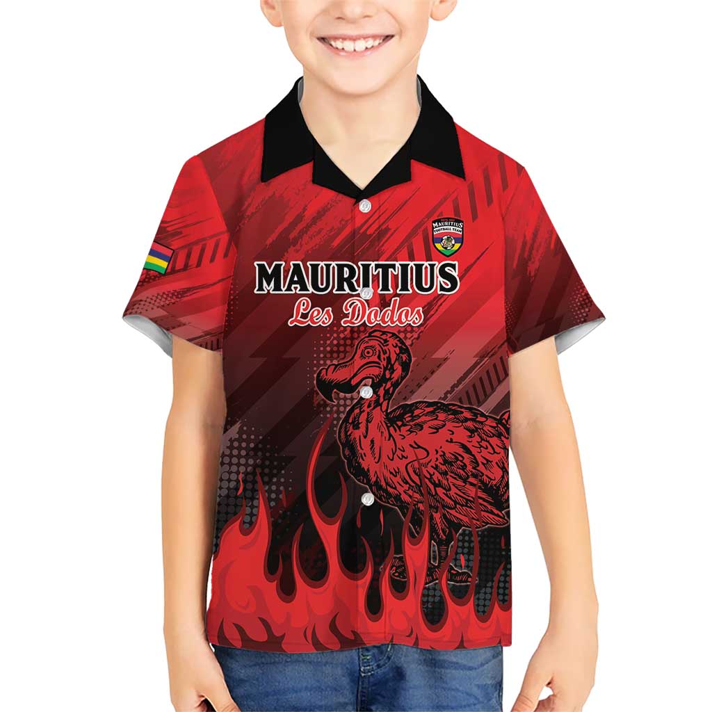 Personalised Mauritius Football Kid Hawaiian Shirt Allez Les Dodos Grunge Style