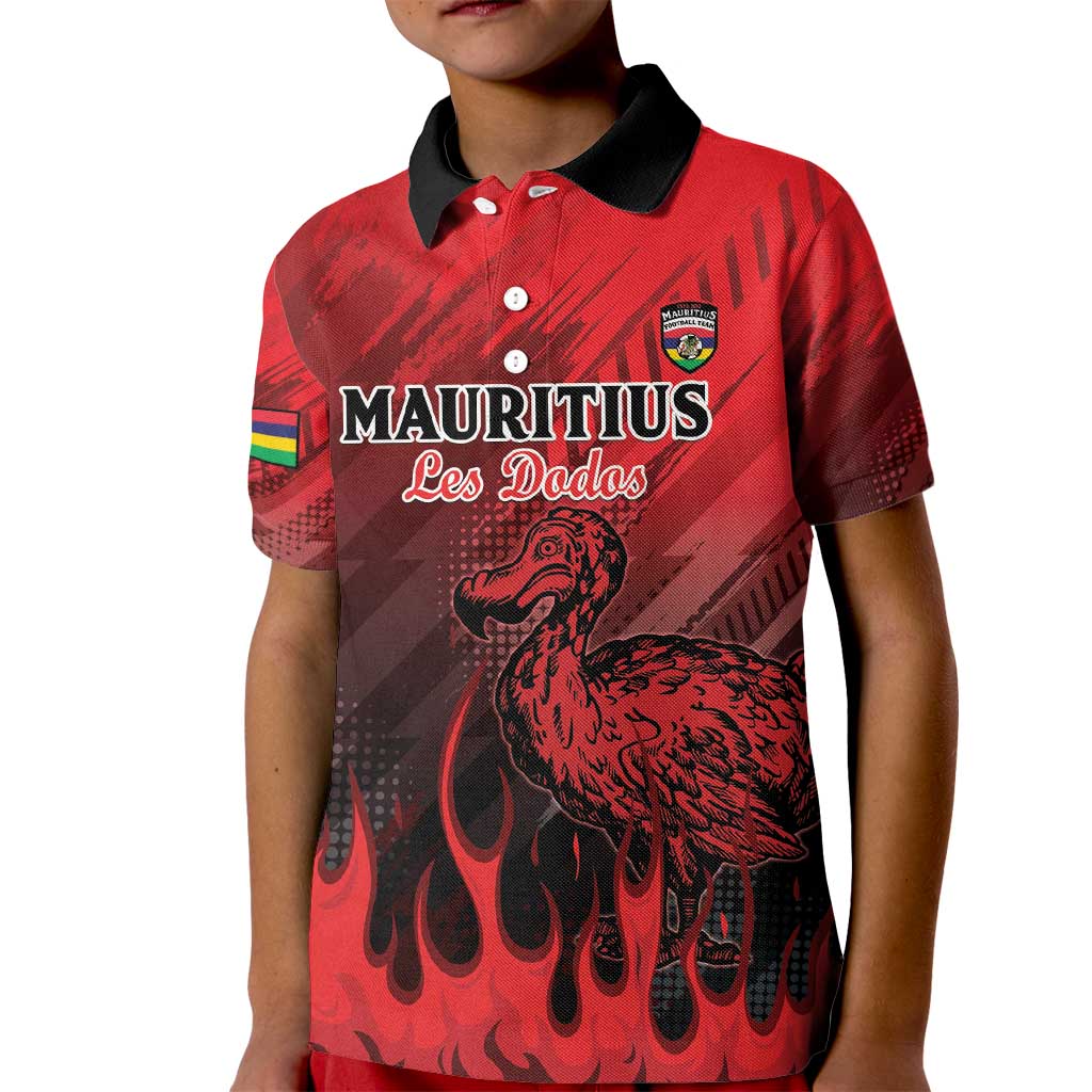 Personalised Mauritius Football Kid Polo Shirt Allez Les Dodos Grunge Style