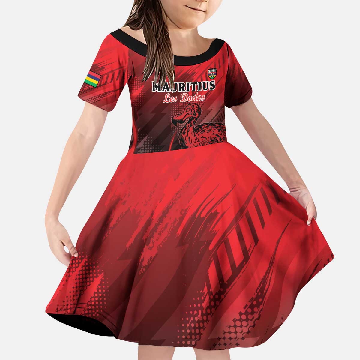 Personalised Mauritius Football Kid Short Sleeve Dress Allez Les Dodos Grunge Style