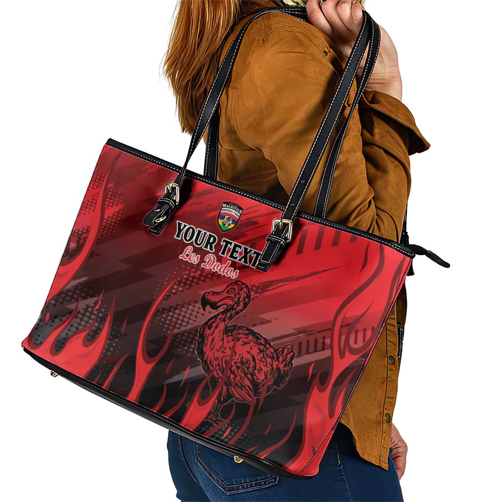 Personalised Mauritius Football Leather Tote Bag Allez Les Dodos Grunge Style