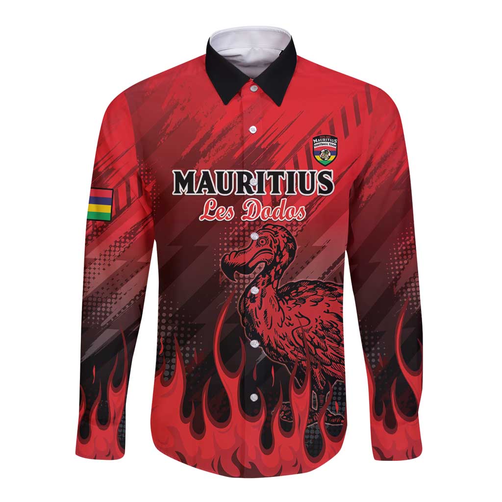 Personalised Mauritius Football Long Sleeve Button Shirt Allez Les Dodos Grunge Style