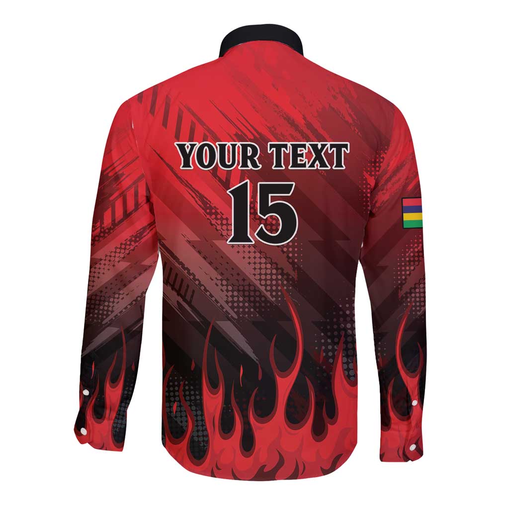 Personalised Mauritius Football Long Sleeve Button Shirt Allez Les Dodos Grunge Style