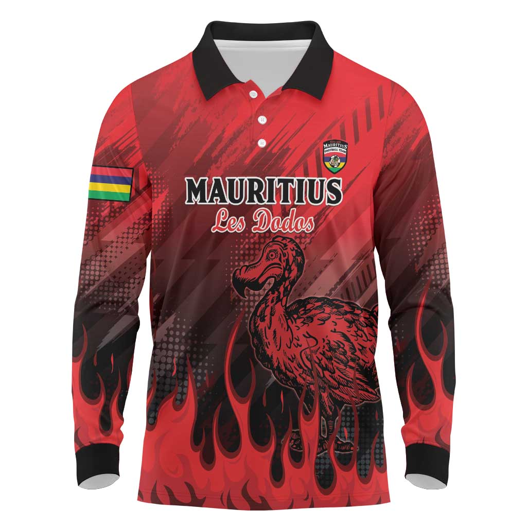 Personalised Mauritius Football Long Sleeve Polo Shirt Allez Les Dodos Grunge Style