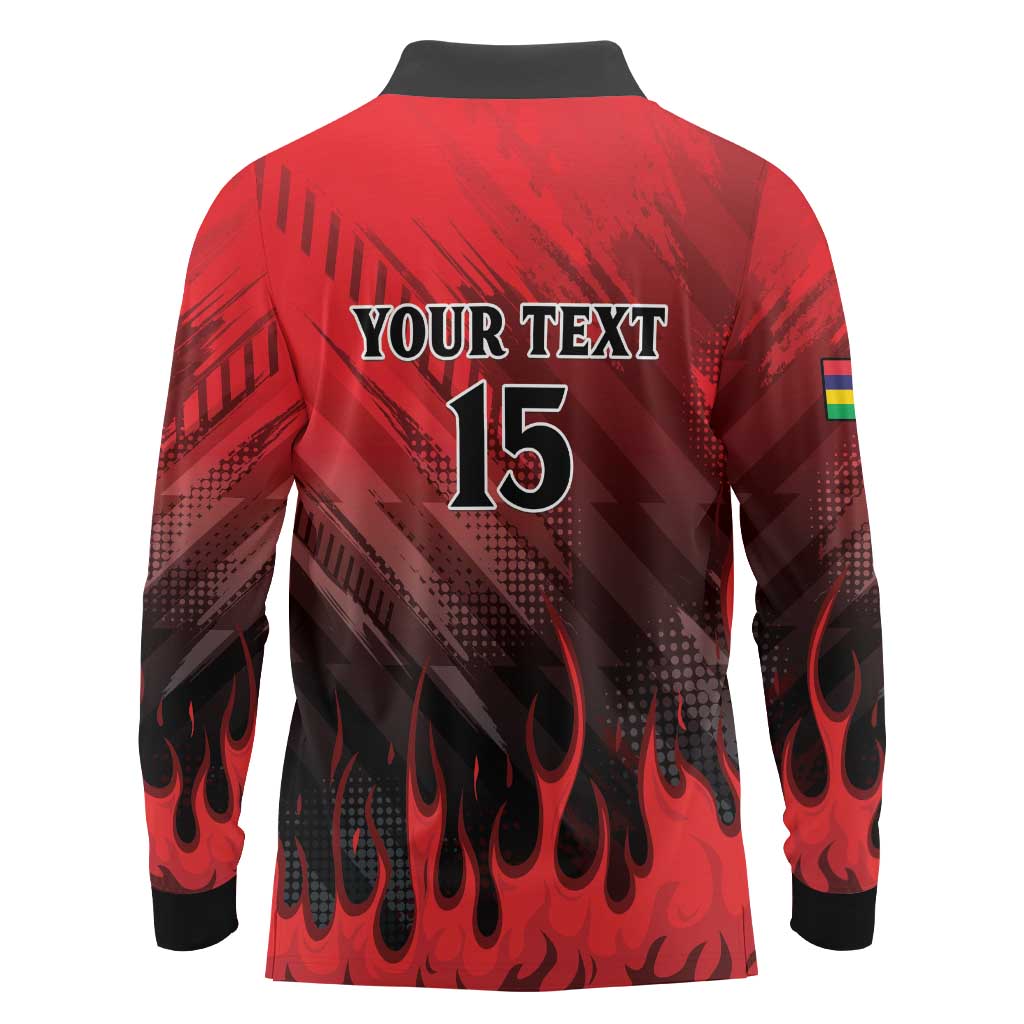 Personalised Mauritius Football Long Sleeve Polo Shirt Allez Les Dodos Grunge Style